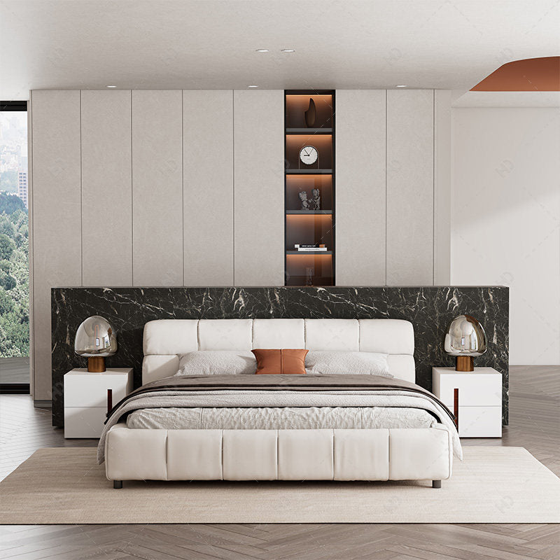 Puffs of leather double bed