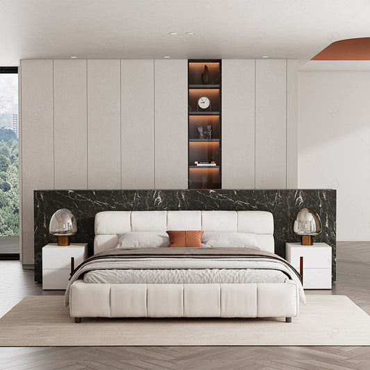 Puffs of leather double bed
